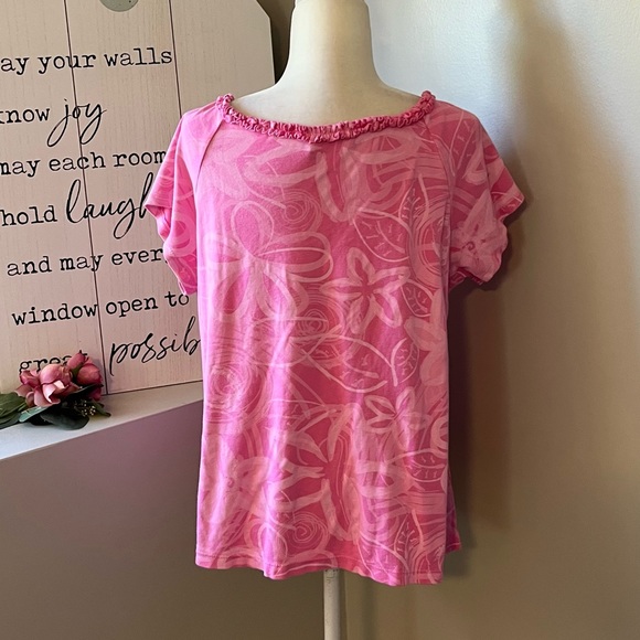 Fresh Produce Pink Ruffle Trim Floral Top, Size 1X - Picture 4 of 7